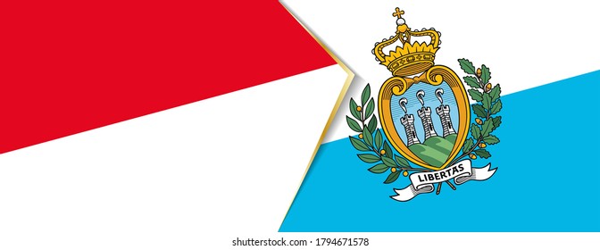 Monaco and San Marino flags, two vector flags symbol of relationship or confrontation.