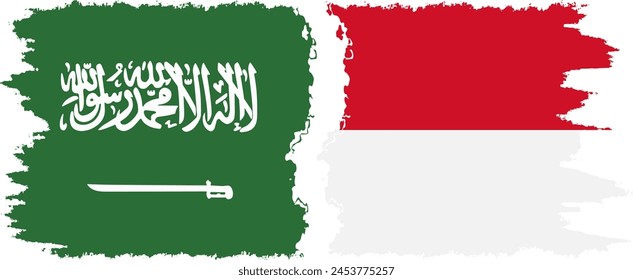 Monaco and Saudi Arabia grunge flags connection, vector