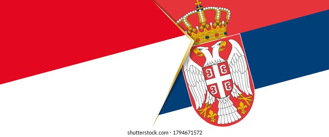 Banderas de Mónaco y Serbia, dos banderas vectoriales símbolo de relación o enfrentamiento.