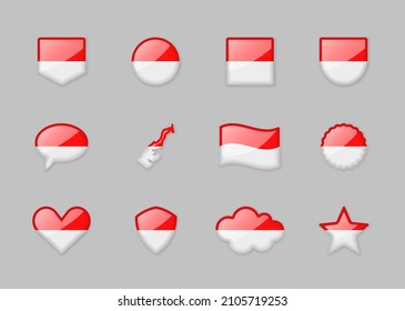 Monaco - set of shiny flags of different shapes. Vector illustration