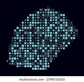 Monaco, shape of the country built of colored cells. Digital style map of Monaco on dark background. Large size square blocks. Awesome vector illustration.