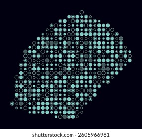 Monaco, shape of the country built of colored cells. Digital style map of Monaco on a dark background. Large size circle blocks. Abstract vector illustration.