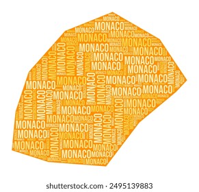 Monaco shape. Country word cloud with region division. Monaco colored illustration. Region names cloud. Vector illustration.