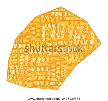 Monaco shape. Country word cloud with region division. Monaco colored illustration. Region names cloud. Vector illustration.