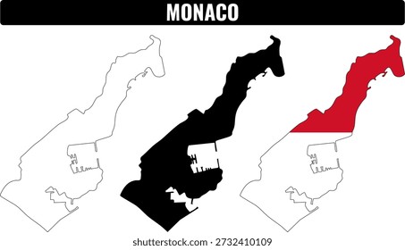 Monaco shapes set showing the outlines and distribution of areas in Monaco