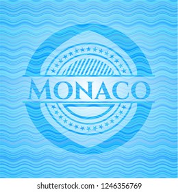 Monaco sky blue water wave emblem background.