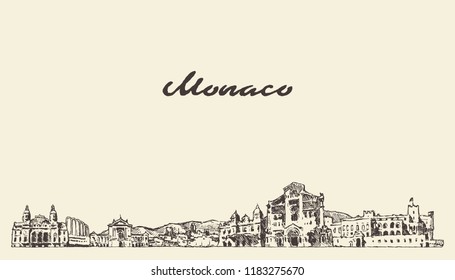 Monaco skyline, hand drawn vector illustration, sketch