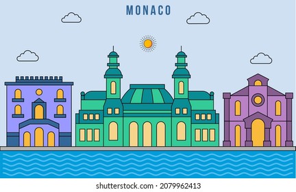 Monaco Skyline With Line Art Style Vector Illustration.