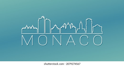 Monaco Skyline Linear Design. Flat City Illustration Minimal Clip Art. Background Gradient Travel Vector Icon.