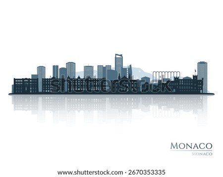 Monaco skyline silhouette with reflection. Landscape Monaco. Vector illustration.