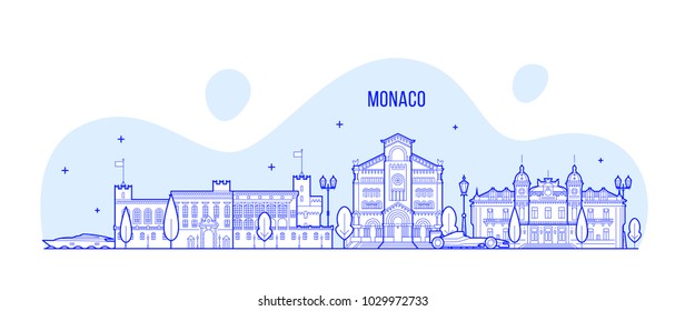 Monaco skyline. This illustration represents the city with its most notable buildings. Vector is fully editable, every object is holistic and movable