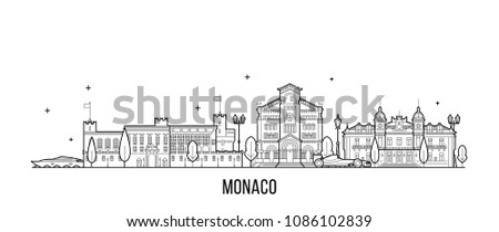 Monaco skyline. This illustration represents the city with its most notable buildings. Vector is fully editable, every object is holistic and movable