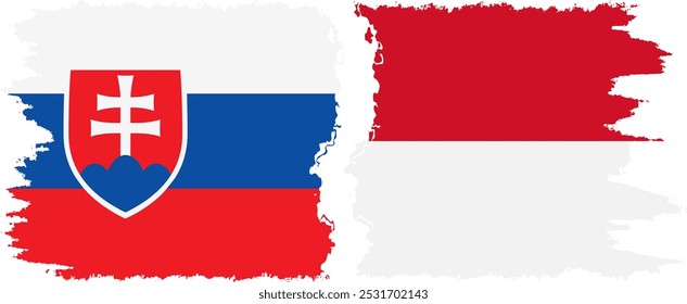 Monaco and Slovakia grunge flags connection, vector