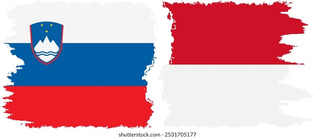 Monaco and Slovenia grunge flags connection, vector