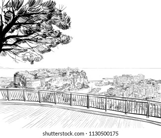 Monaco. South of Europe. Hand drawn urban sketch. Vector illustration. 