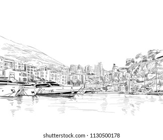 Monaco. South of Europe. Hand drawn sketch. Vector illustration. 