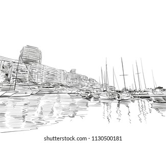 Monaco. South of Europe. Hand drawn sketch. Vector illustration. 