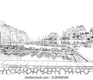 Monaco. South of Europe. Hand drawn sketch. Vector illustration. 