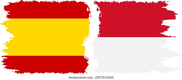 Monaco and Spain grunge flags connection, vector