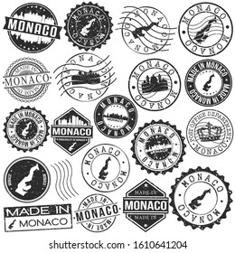 Monaco Stamp. Vector Art Postal. Passport Travel Design. Travel and Business Set.