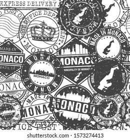 Monaco Stamps Background. City Stamp Vector Art. Postal Passport Travel. Design Set Pattern.