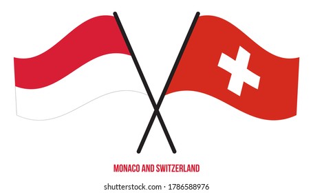 Monaco and Switzerland Flags Crossed And Waving Flat Style. Official Proportion. Correct Colors.