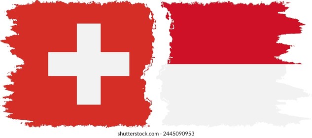 Monaco and Switzerland grunge flags connection, vector