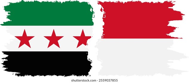 Monaco and Syrian Revolution grunge flags connection, vector