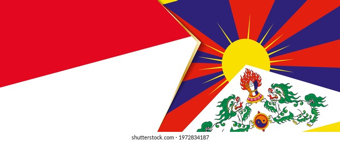 Monaco and Tibet flags, two vector flags symbol of relationship or confrontation.