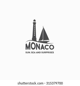 Monaco travel print over white background. Vector illustration.