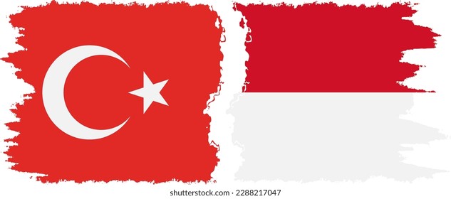 Monaco and Turkey grunge flags connection, vector