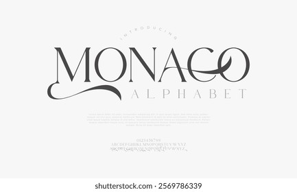 Monaco typography beauty fashion elegant minimalist serif italic fonts decorative wedding vintage retro logos. Minimal luxury font alphabet logo. Vector illustration