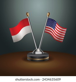 Monaco and United States table flags with gradient backgrund. Vector Illustration