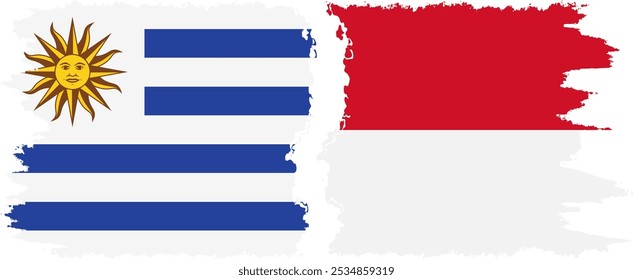 Monaco and Uruguay grunge flags connection, vector