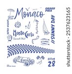 Monaco vacation vector design, European summer holidays artwork for t shirt, poster, graphic print, summer island days 