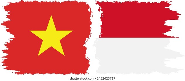 Monaco and Vietnam grunge flags connection, vector