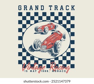 Diseño de Vector de carreras vintage clásico de Mónaco, coche vintage de carreras con tipografía, arte gráfico de carreras vintage retro para camiseta, pegatina, póster