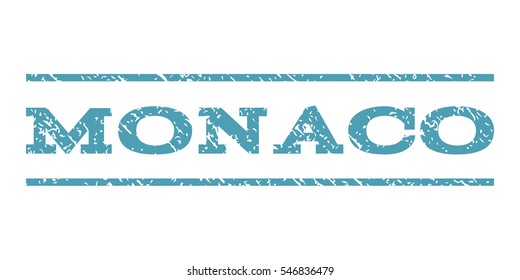 Monaco watermark stamp. Text caption between horizontal parallel lines with grunge design style. Rubber seal stamp with dust texture. Vector cyan color ink imprint on a white background.