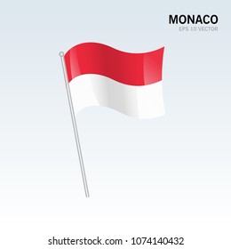 Monaco waving flag isolated on gray background