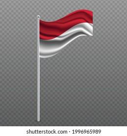 Monaco waving flag on metal pole. Vector illustration.