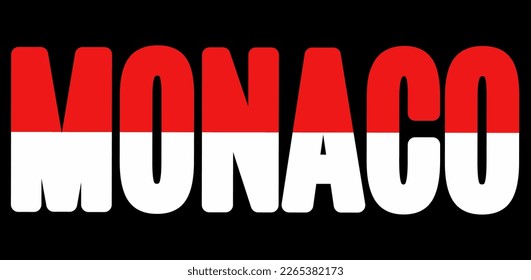 Monaco word with monacan flag isolated on black background