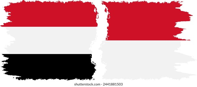 Monaco and Yemen grunge flags connection, vector