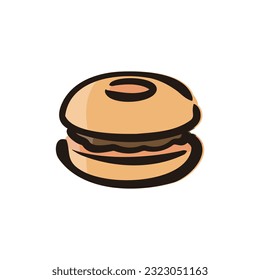 Monaka - Japanese dessert and sweets icon (Hand-drawn line, colored version)