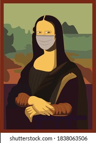 Monalisa illustration with masker corona virus