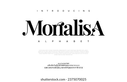 Monalisa premium luxury elegant alphabet letters and numbers. Elegant wedding typography classic serif font decorative vintage retro. Creative vector illustration