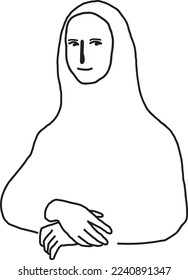 Monalisa simplified Black and White minimal line illustration