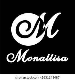 MONALLISA latin white text vector, cool logo design, black background.