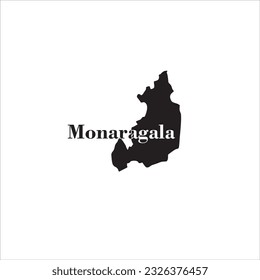 Mapa de Monaragala y diseño de letras negras sobre fondo blanco