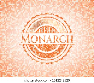 Monarch abstract emblem, orange mosaic background