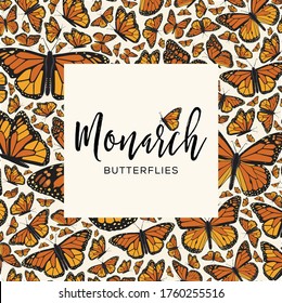 Monarch Butterflies from Angangueo, Michoacán; México and Canada Composition – Copy Space